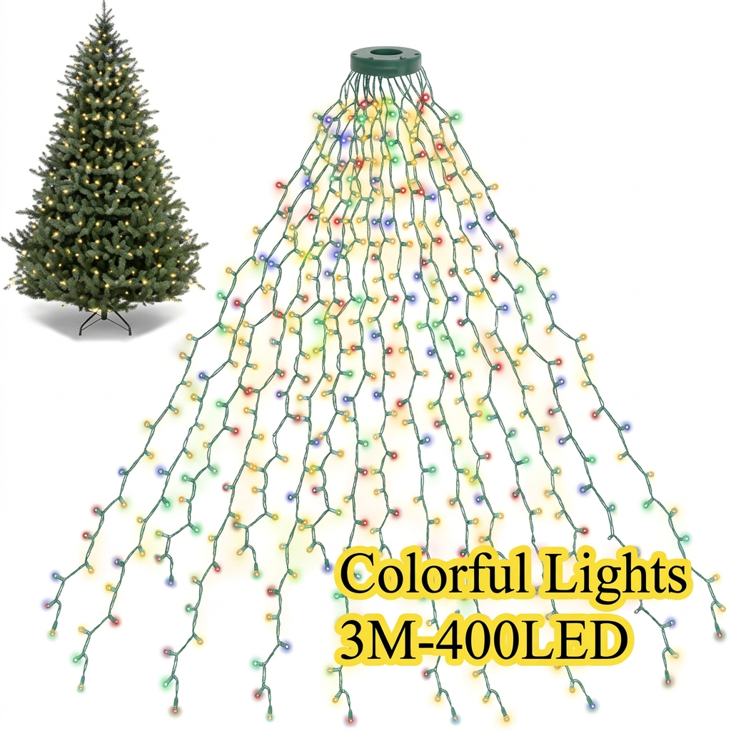 Multicolour LED waterfall Christmas tree lights, 3 m with 400 LEDs