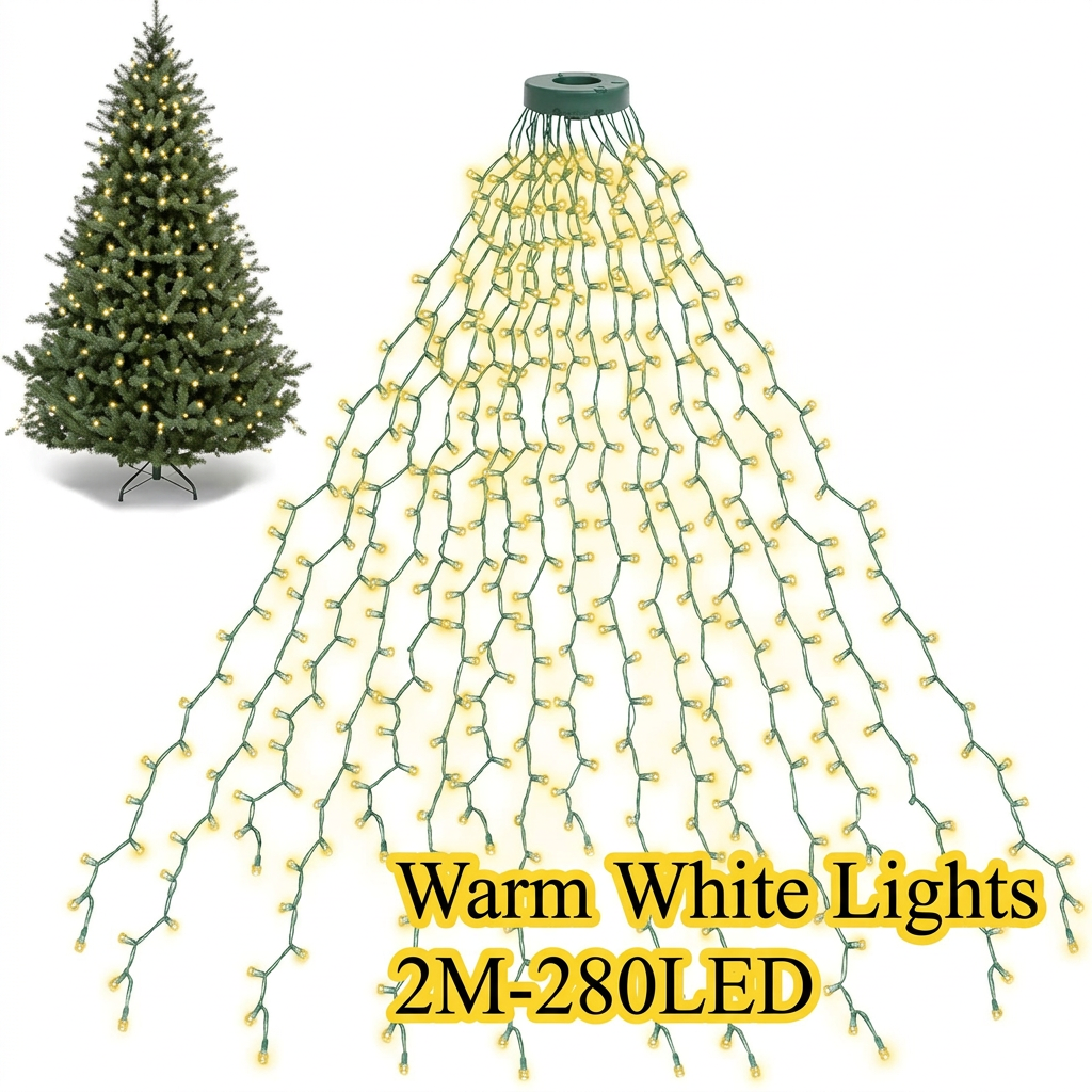 Warm white LED waterfall Christmas tree lights, 2 m with 280 LEDs