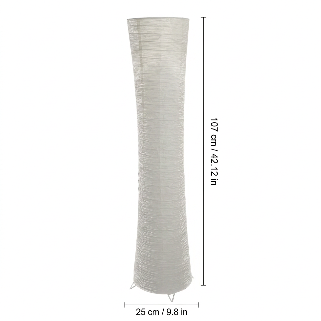 Rice paper floor lamp dimensions: 107cm tall, 25cm wide