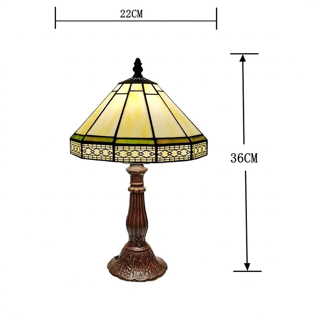 Geometric Tiffany table lamp dimensions: 22cm shade width, 36cm height