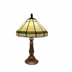 Geometric Tiffany table lamp with octagonal cream stained glass shade and antique bronze base