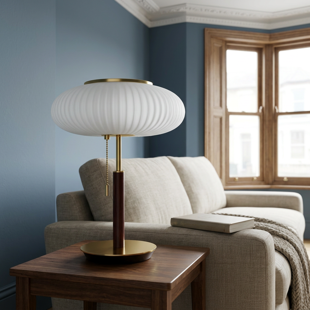 Nordic vintage glass table lamp in a British living room