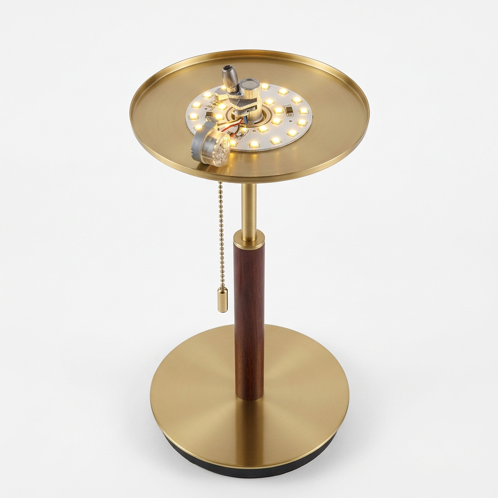 Table lamp with glass shade removed showing the LED light source