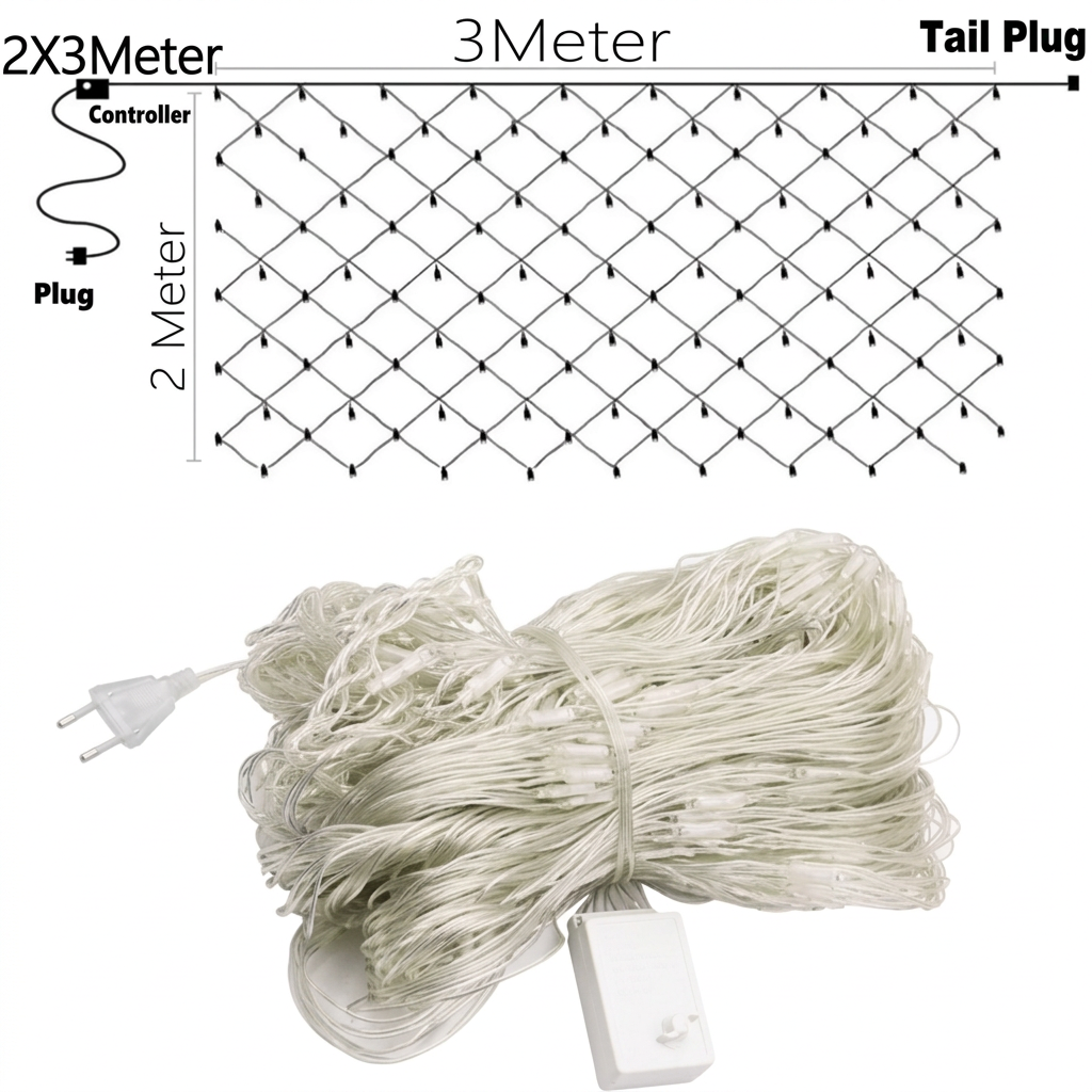 3 m × 2 m LED net light size guide – 192 LEDs