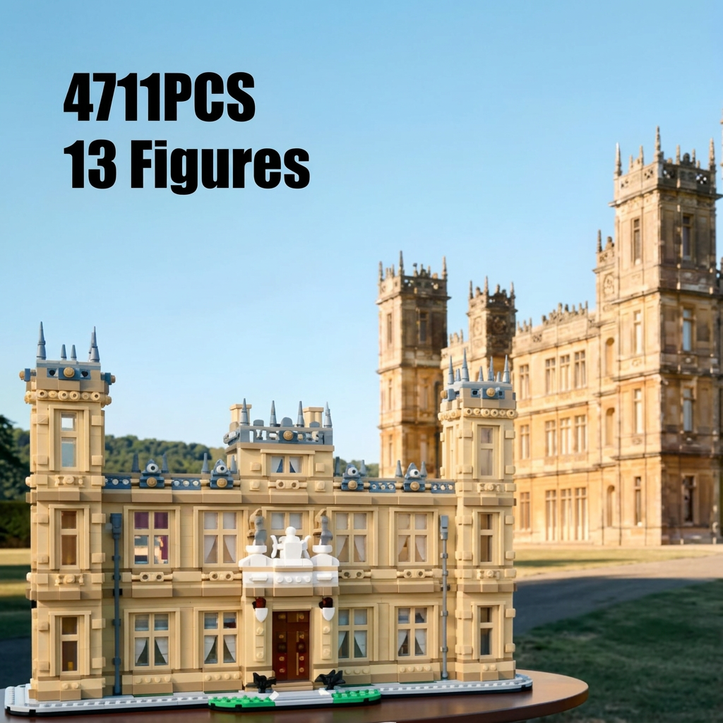 Abbey-style architecture building set, 4,711-piece brick model of an English country house – front view