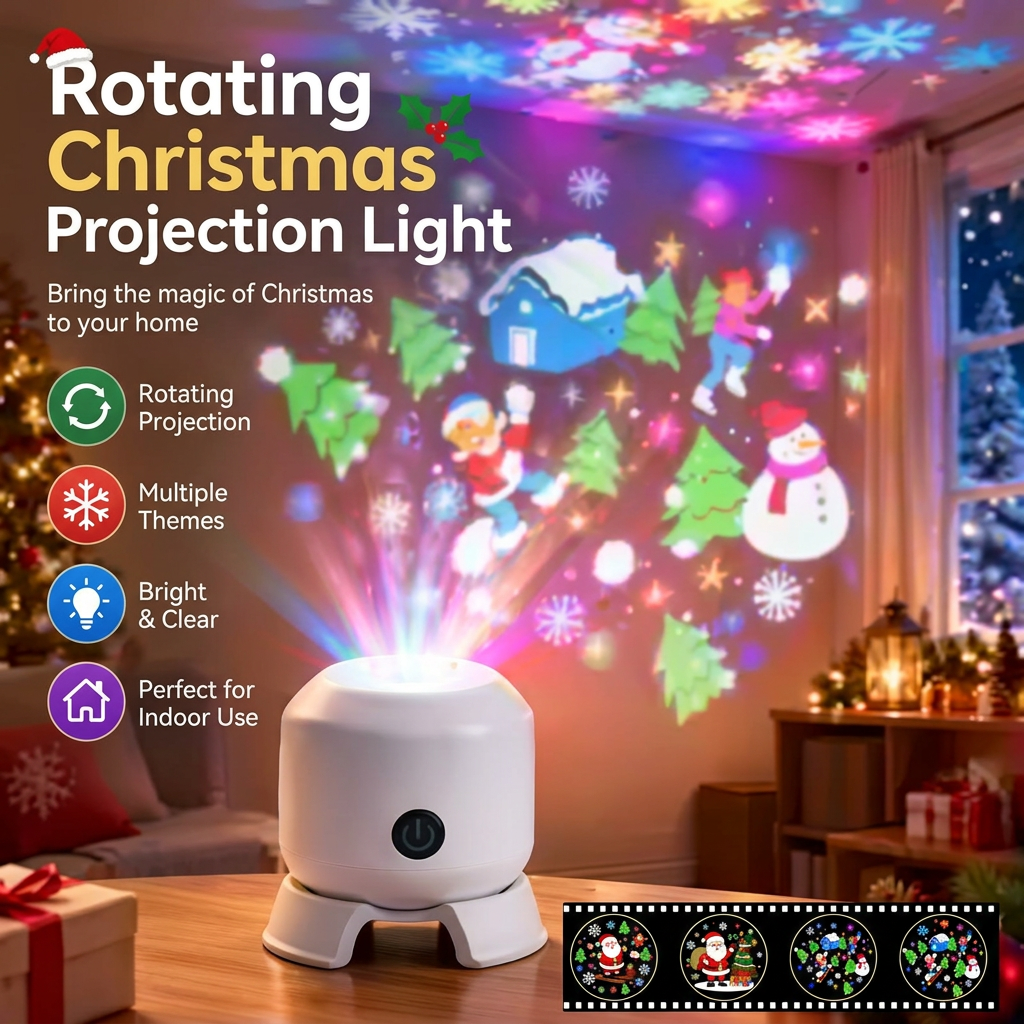 Rotating Christmas projection light – festive Christmas gift with snowman and tree patterns