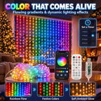 Vibrant colour-changing RGB LED curtain lights