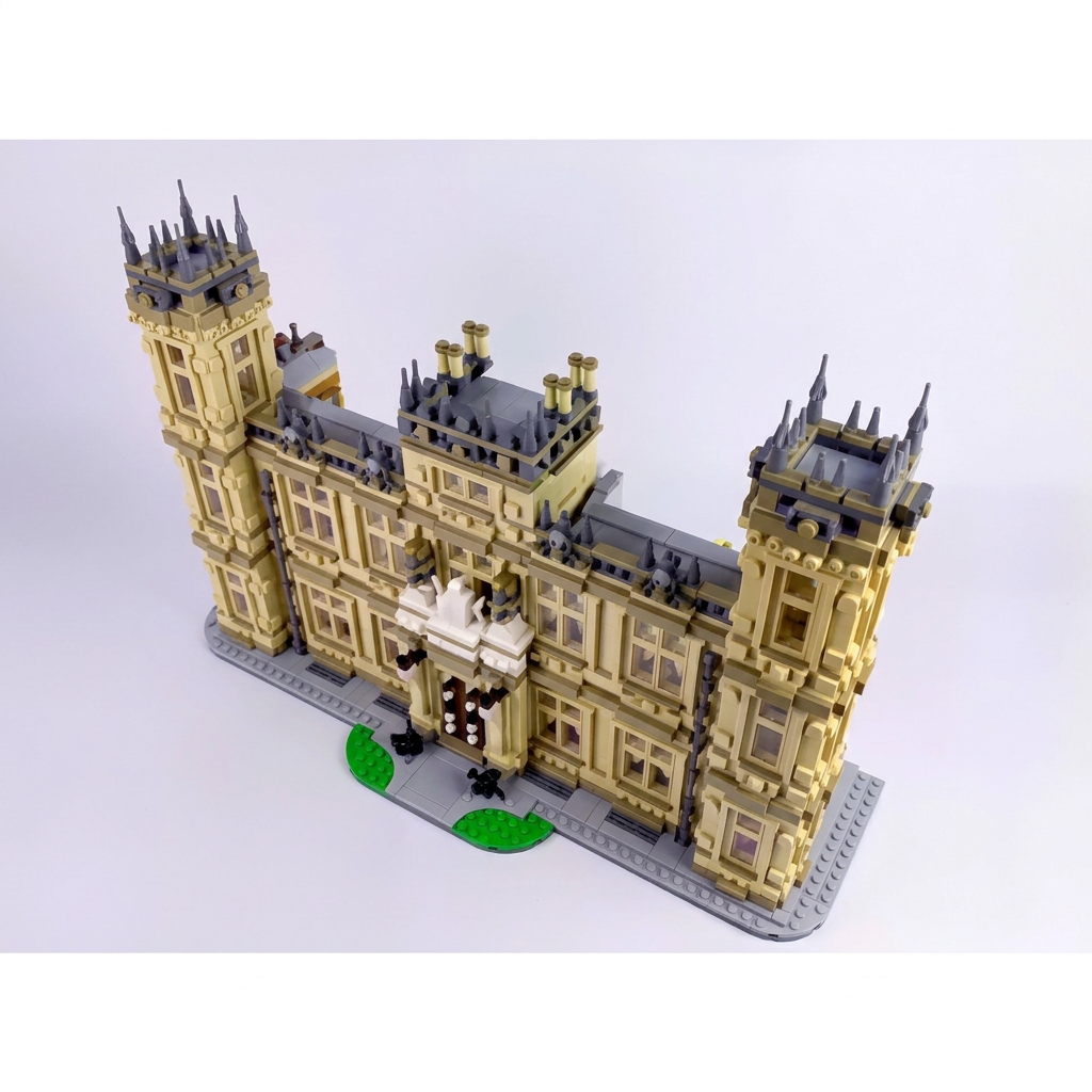 Elevated view of the finished abbey architecture model, 44 cm wide display piece
