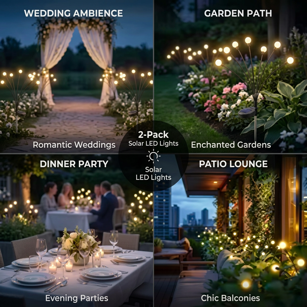 Solar firefly lights used for weddings, garden paths, dinner parties and patios