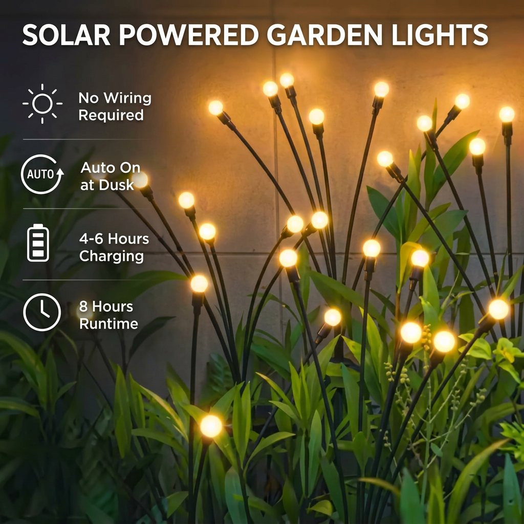 Solar powered firefly garden lights – no wiring, auto on at dusk, 4–6 hours charging