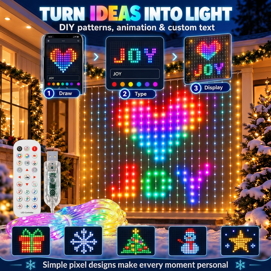 Custom light displays on 3m x 3m LED curtain lights