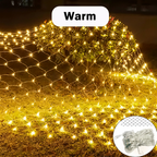 Warm white LED net mesh fairy lights close-up