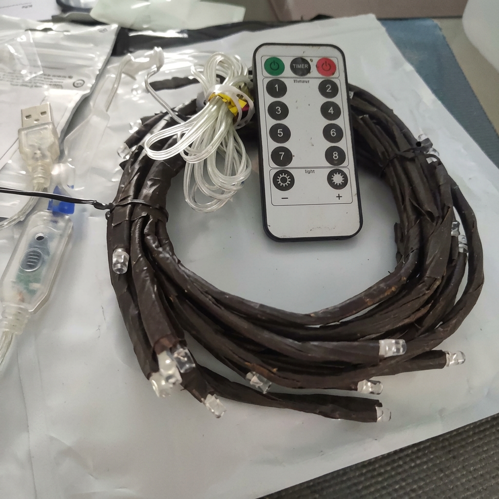 Coiled willow vine fairy lights with USB controller and 8-mode remote control