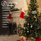 Waterfall Christmas tree lights with 8 lighting modes on a decorated tree by the fireplace