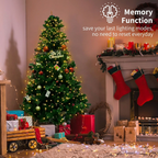 Warm white Christmas tree lights with memory function in a festive living room