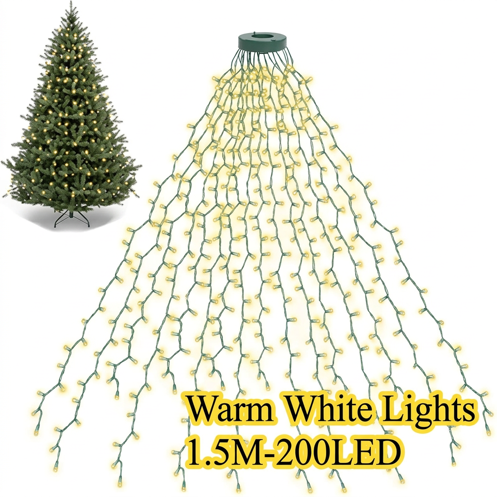 Warm white LED waterfall Christmas tree lights, 1.5 m with 200 LEDs