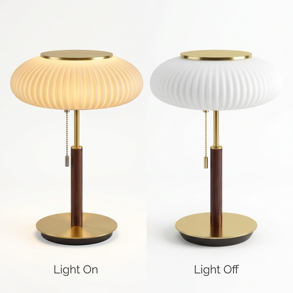 Nordic glass table lamp shown lit and unlit side by side