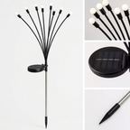 Single solar firefly stake light with solar panel and ground stake detail