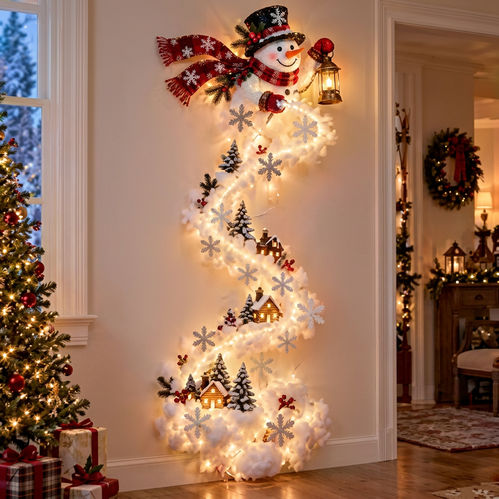 Christmas Magic Trail LED wall decoration, Style E Snowman with lantern