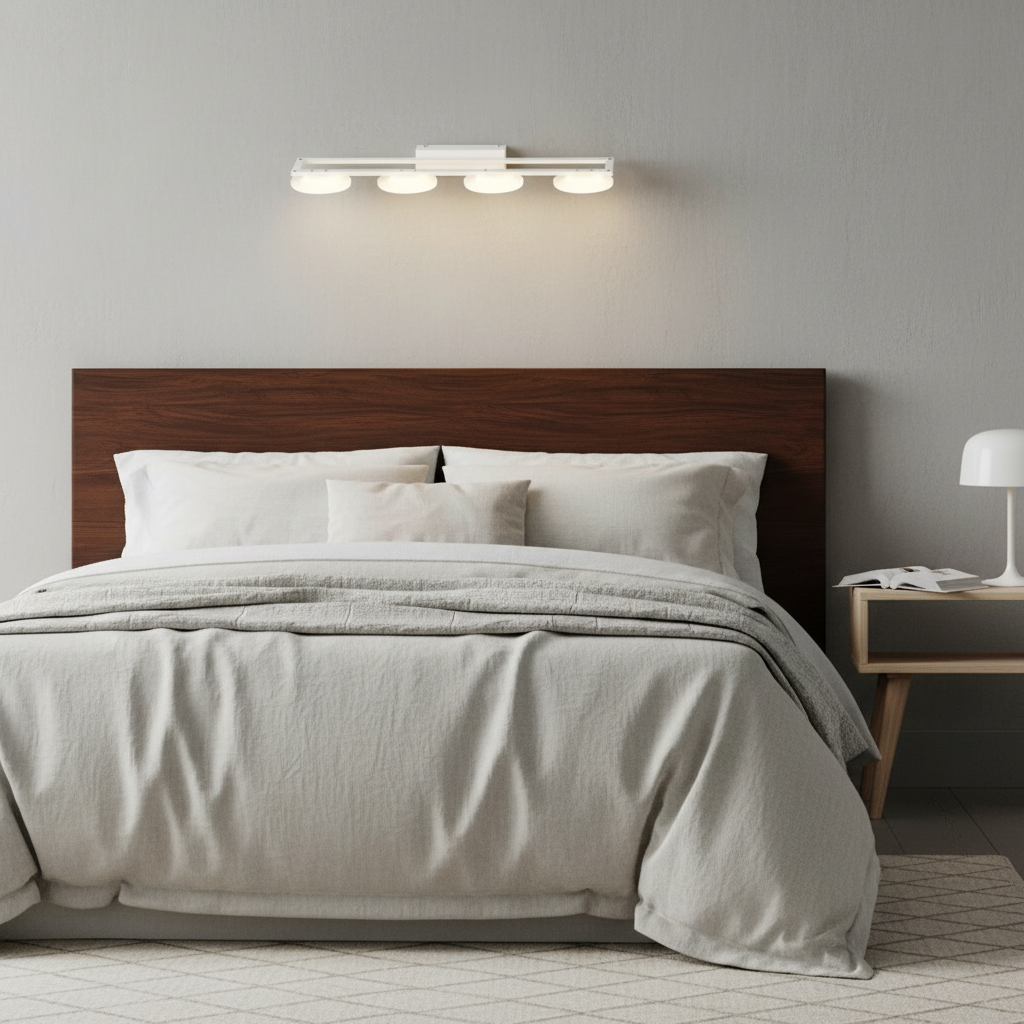 Arlo four-light wall light fitted above a bed as a bedroom reading light