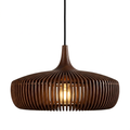 Modern minimalist slatted wood pendant light in walnut