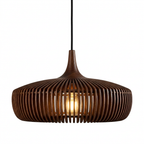 Modern minimalist slatted wood pendant light in walnut