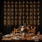 Warm white LED curtain lights as a celebration dining room backdrop