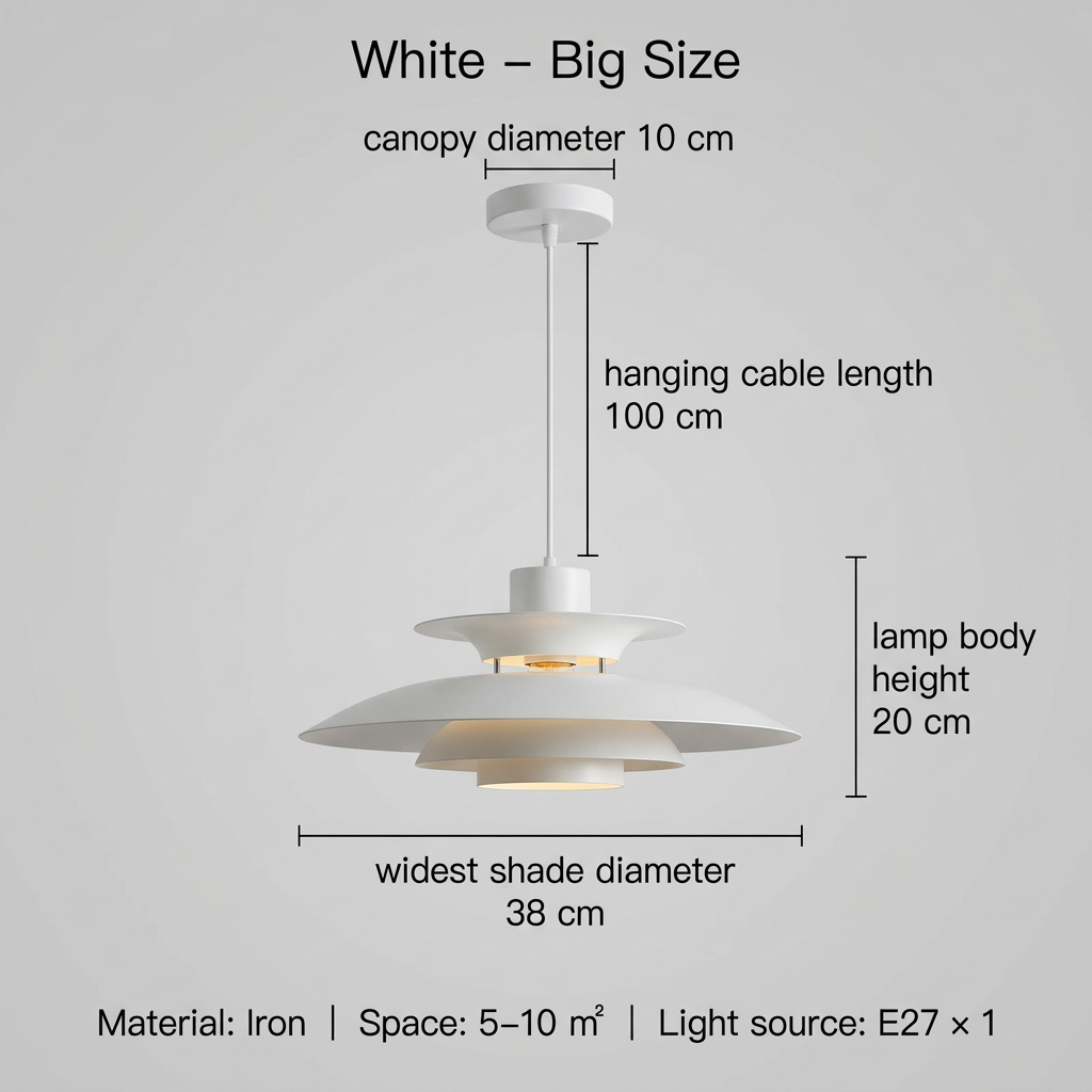 White 38 cm pendant light square dimension image