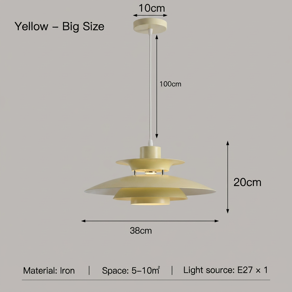 Yellow 38 cm pendant light dimension image in square format